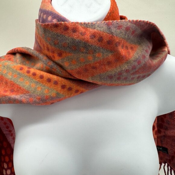 Frass Cashmink Womens Polka Dot Chevron Scarf One Size Red Orange Fringe Hem Y2K - Picture 6 of 9